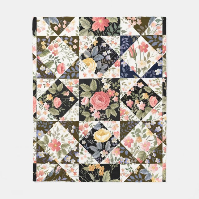 nahtloses Patchwork mit Blume Fleecedecke (Vorderseite)