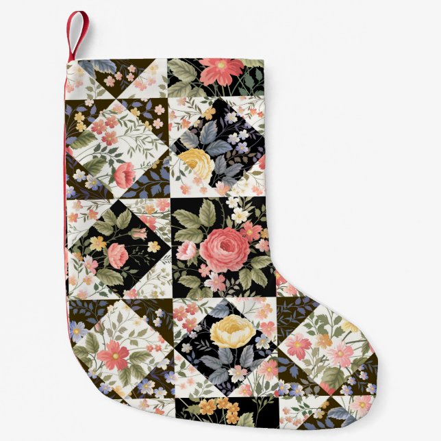 nahtloses Patchwork mit Blume Kleiner Weihnachtsstrumpf (Vorderseite)