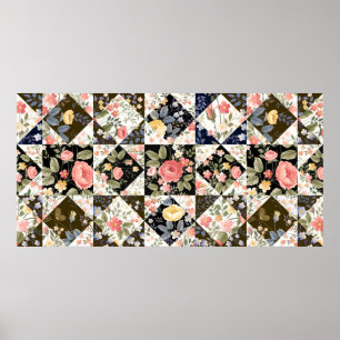 nahtloses Patchwork mit Blume Poster