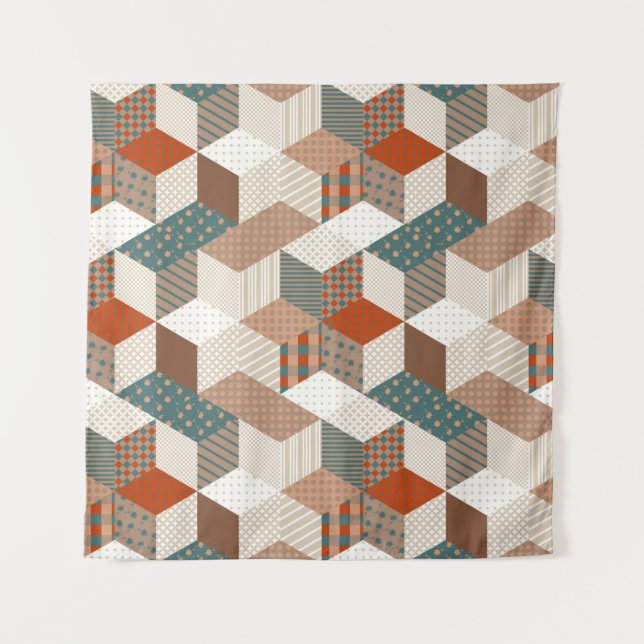 Nahtloses Patchwork mit Sternen. Vintag Wandteppich (Vorderseite)