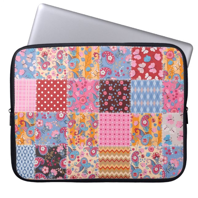 Nahtloses Patchwork, süßes Stoffmuster. Laptopschutzhülle (Vorderseite)