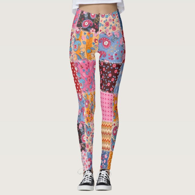 Nahtloses Patchwork, süßes Stoffmuster. Leggings (Vorderseite)