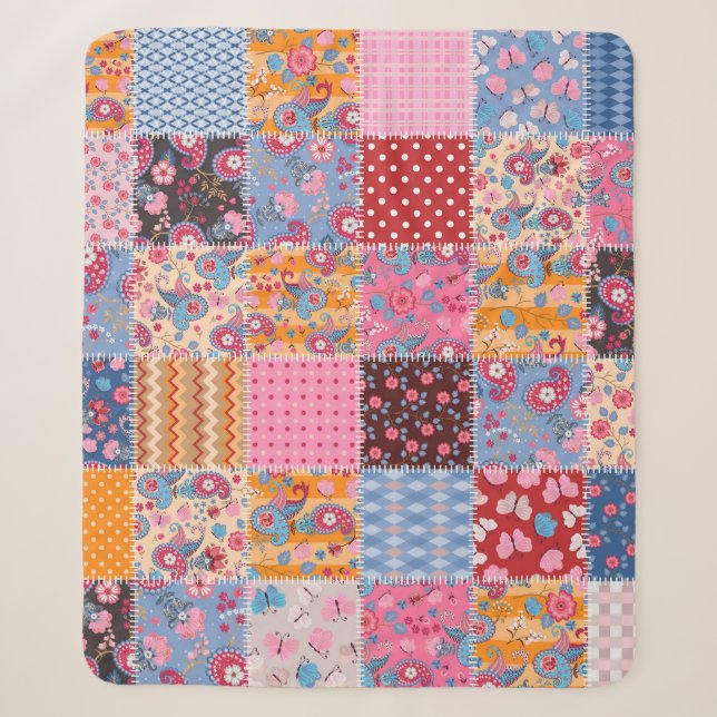 Nahtloses Patchwork, süßes Stoffmuster. Sherpadecke (Vorderseite)