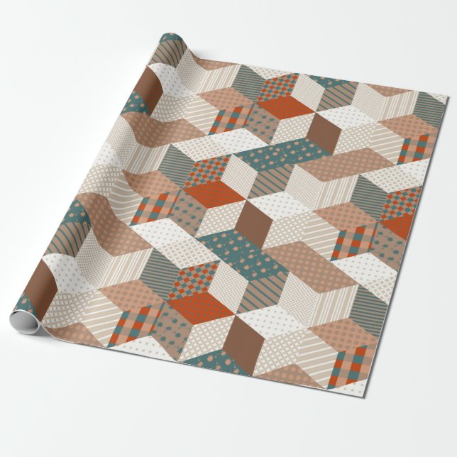 Nahtloses Patchworkmuster mit Sternen. Vintage-Hin Geschenkpapier (Ungerollt)