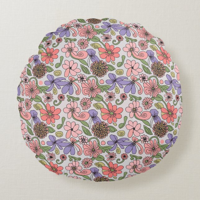 Nahtloses Retro-Muster Boho Rundes Kissen (Vorderseite)