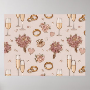 Nahtloses romantisches Hochzeitmuster Poster