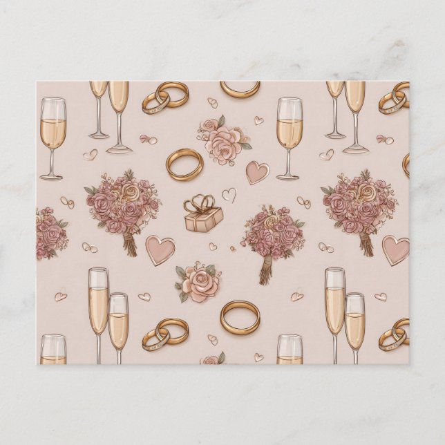 Nahtloses romantisches Hochzeitmuster Postkarte (Vorderseite)