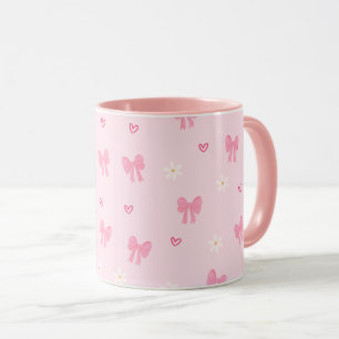 Nahtloses Rosa-Schleife- und Blumenmuster – Süß un Tasse