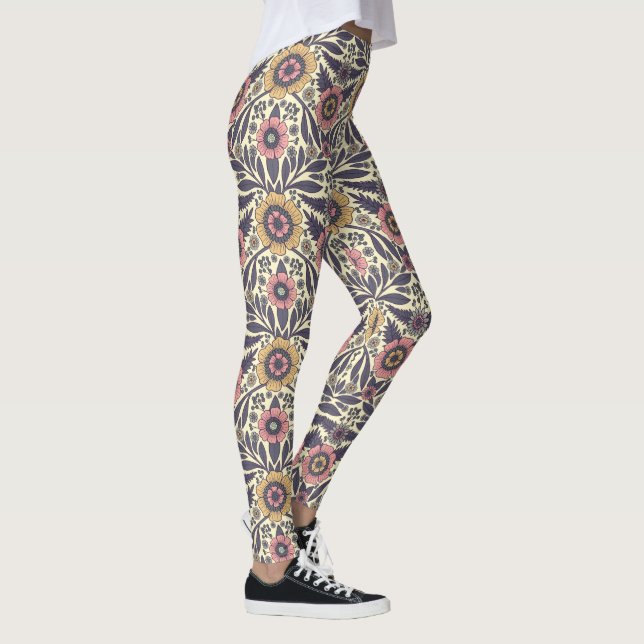 Nahtloses rosa und blaues Blumenmuster Leggings (Rechts)
