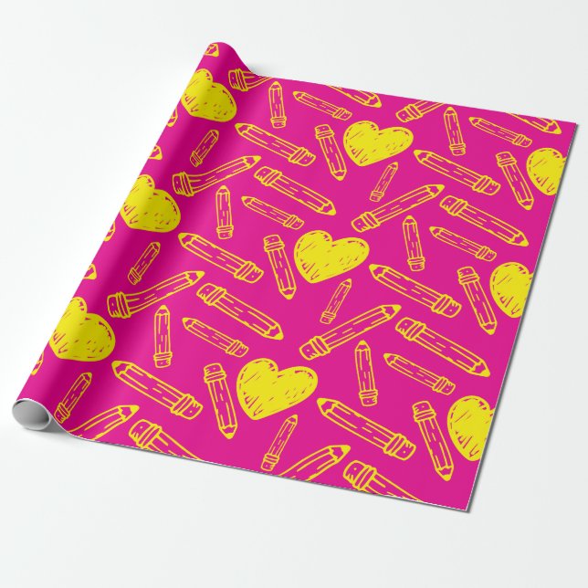 Nahtloses rosa Wrapping Paper mit Herz-Stifte Geschenkpapier (Ungerollt)