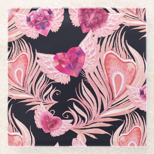 Nahtloses, sanftes Watercolor-Muster Glasuntersetzer (Vorderseite)