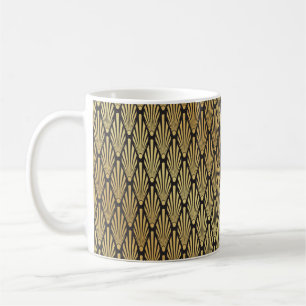 Nahtloses Schwarz und Gold Art Deco Palmenblattmus Kaffeetasse