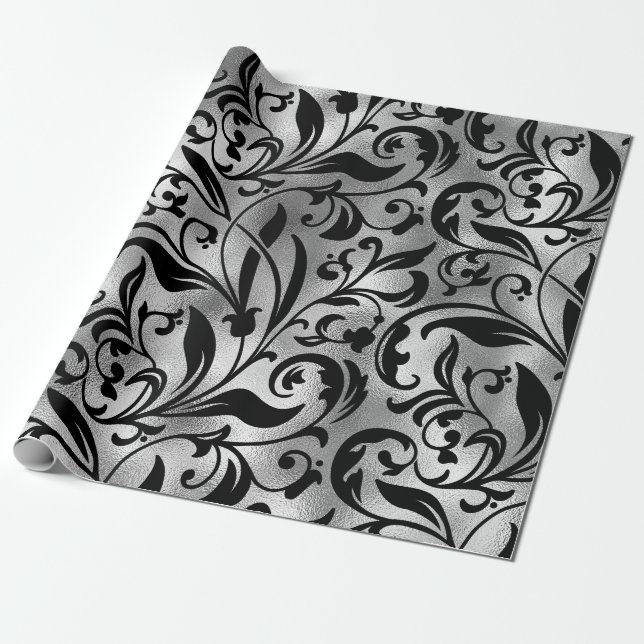 Nahtloses Schwarz und Silver Basic Patten-22 Geschenkpapier (Ungerollt)