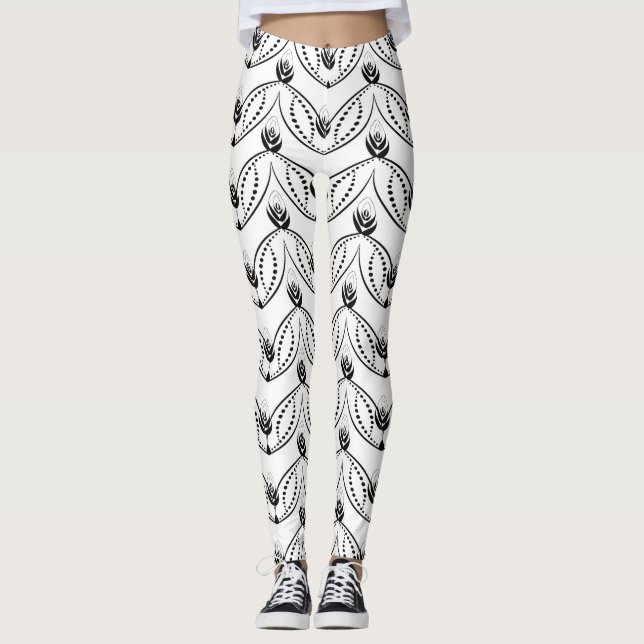 Nahtloses Schwarz-Weiß-Muster Leggings (Vorderseite)