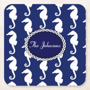 Nahtloses Seepferd Muster Rechteckiger Pappuntersetzer