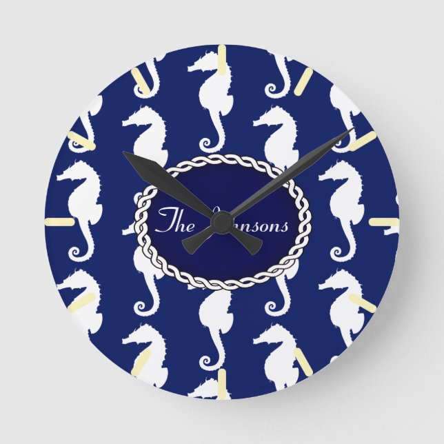 Nahtloses Seepferd Muster Runde Wanduhr (Vorderseite)