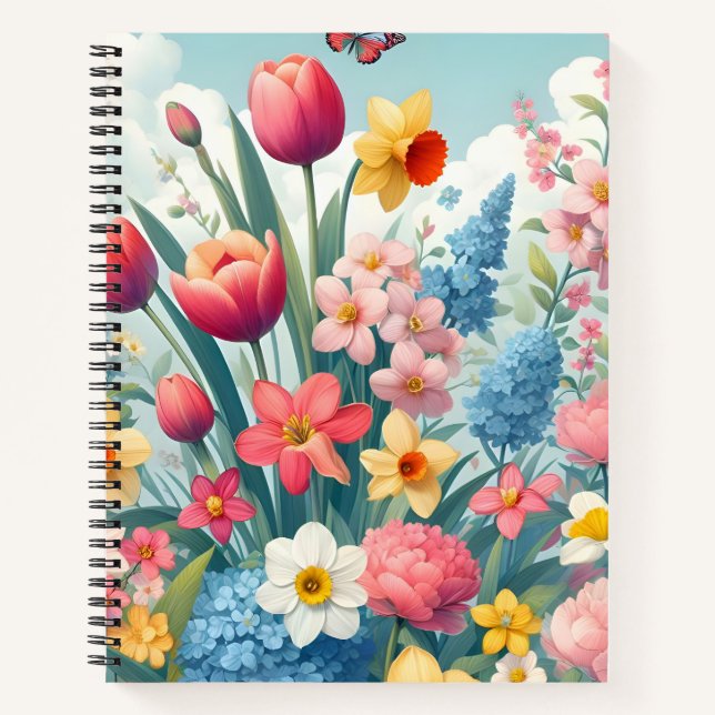 Nahtloses Spring Garden Notebook Notizbuch (Vorderseite)