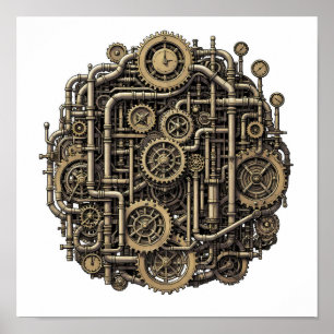 Nahtloses Steampunk-Zahnrad-Muster auf Stoff und P Poster