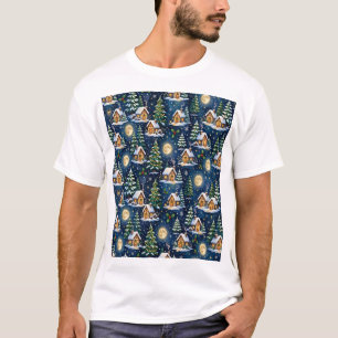 Nahtloses Sternenlicht-Weihnachtsdorf-Muster T-Shirt