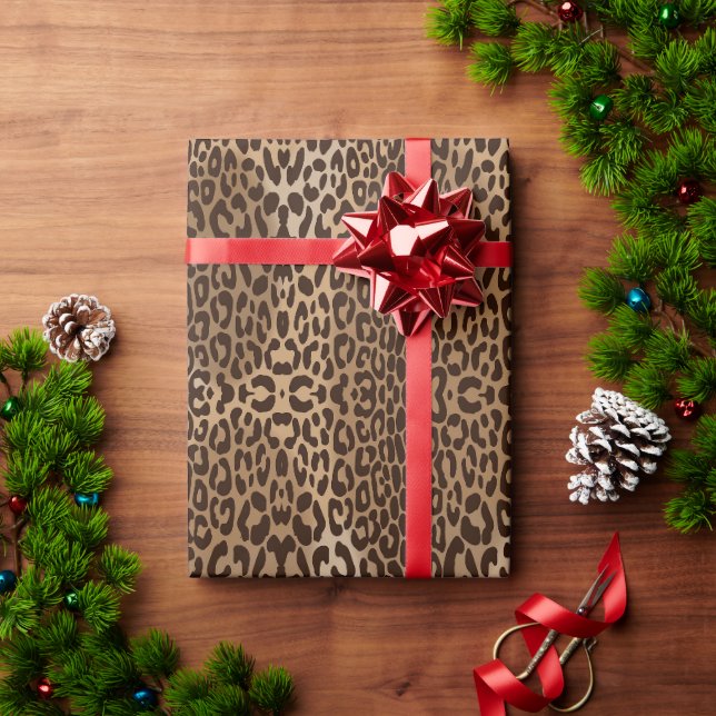 Nahtloses symmetrisches Leopard-Tiermuster Geschenkpapier (Feiertagsgeschenk)