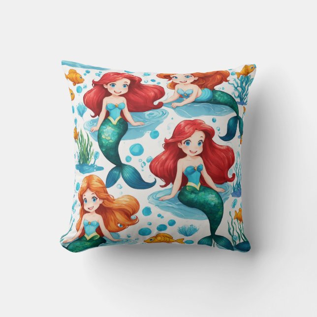 Nahtloses "The Little Mermaid"-Design auf weißem R Kissen (Vorderseite)
