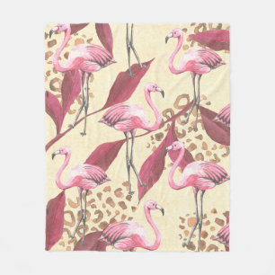 Nahtloses tropisches Muster mit rosa Flamingo, Blä Fleecedecke
