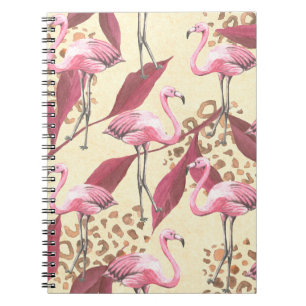 Nahtloses tropisches Muster mit rosa Flamingo, Blä Notizblock