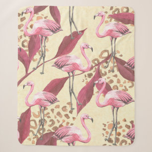 Nahtloses tropisches Muster mit rosa Flamingo, Blä Sherpadecke