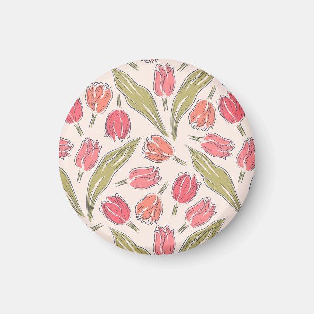 Nahtloses Tulip Floral Pattern - Vintag botanisch Magnet (Vorne)