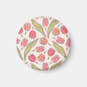 Nahtloses Tulpen-Blumenmuster – Vintage Botanik Magnet