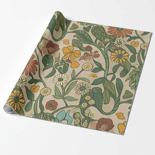 Nahtloses vintage botanisches Muster  Geschenkpapier (Ungerollt)