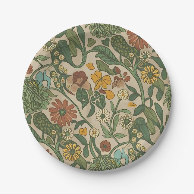Nahtloses vintage botanisches Muster Pappteller (Vorderseite)