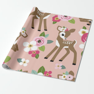 Nahtloses Vintage-Muster mit süßem vintage Reh auf Geschenkpapier