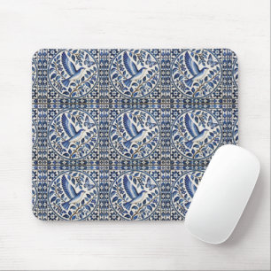 Nahtloses Vogel- und Schmetterlings-Blau-Fliesenmu Mousepad