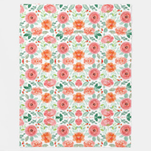 Nahtloses Wasserfarbe-Pfirsich- und Rosa-Blumenmus Fleecedecke
