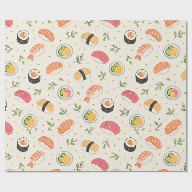Nahtloses Wasserfarbmuster mit Nigiri-Sushi-Rolle Geschenkpapier (Flach)
