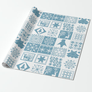 Nahtloses Weihnachts-Patchwork-Schneeflocken-Butto Geschenkpapier