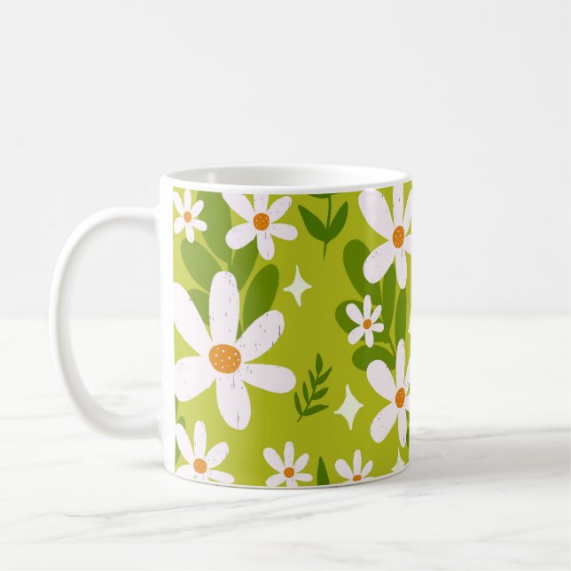 Nahtloses weißes Daisy-Muster Kaffeetasse (Links)