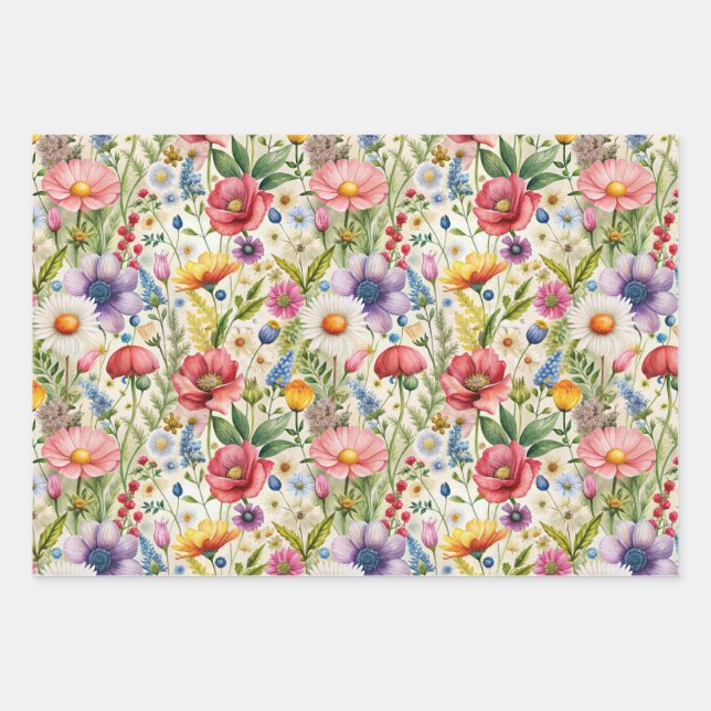 Nahtloses Wildblumen-Muster Möbel-Decoupage  Geschenkpapier Set (Vorderseite)