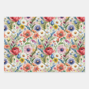 Nahtloses Wildblumen-Muster Möbel-Decoupage Geschenkpapier Set