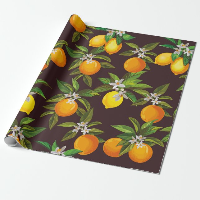 Nahtloses Zitrusmuster. Vintage Keule Geschenkpapier (Ungerollt)