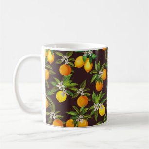 Nahtloses Zitrusmuster. Vintage Keule Kaffeetasse