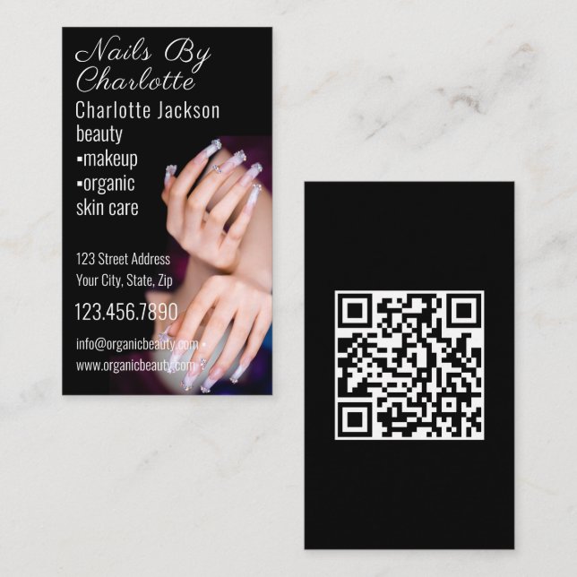 Nail Art Beauty Salon Manicure Spezialist QR Code Visitenkarte (Vorne/Hinten)