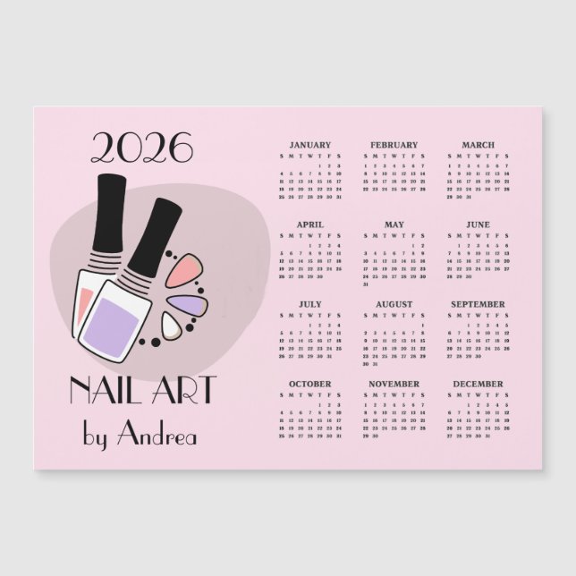 Nail Art Design 2026 Calendar Magnetic Card Magnetkarte (Vorderseite)