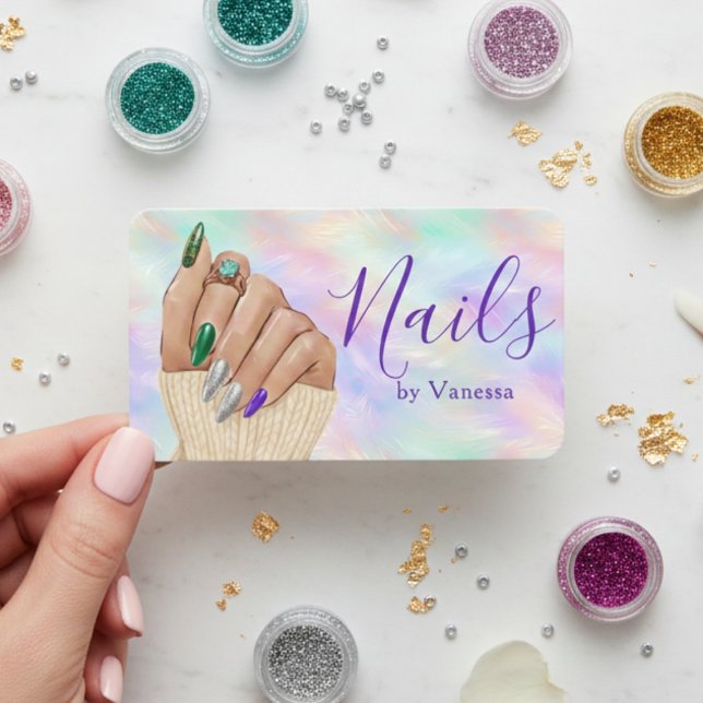 Nail Art Studio Manicurist Artist Iridescent Opal Visitenkarte (Von Creator hochgeladen)
