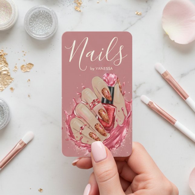 Nail Art Studio Manicurist Artist Red Blush Pink Visitenkarte (Von Creator hochgeladen)