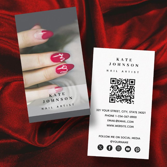Nail Artist Beaty Salon Manicure Foto QR Code Visitenkarte (Nail Artist Beaty Salon Manicure Photo QR Code Business Card)