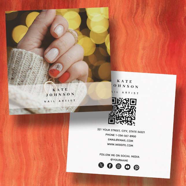 Nail Artist Beaty Salon Manicure Foto Square Quadratische Visitenkarte (Nail Artist Beaty Salon Manicure Photo Square Square Business Card)