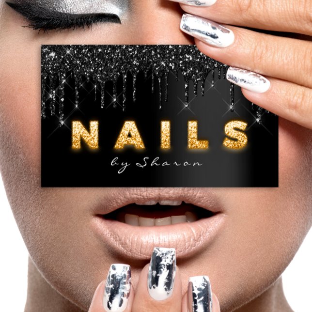 Nail Artist Black Tropfens Beruflich Visitenkarte (Nail Artist Black Drips Professional Business Card)