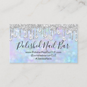 Nail Artist Blue Holograph Diamond Silver Tropfen Visitenkarte